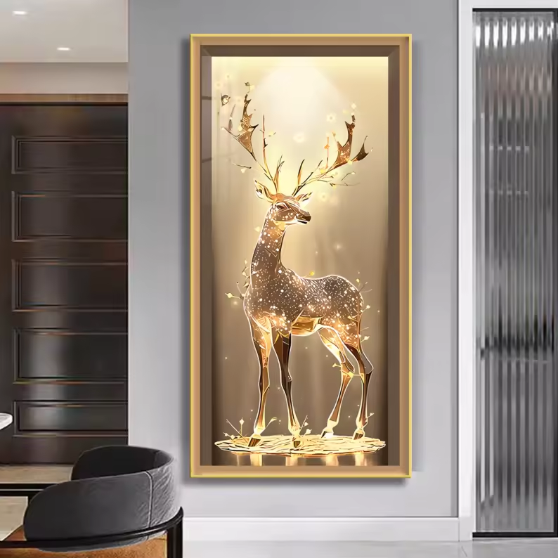 REINDEER CRYSTAL GLASS PAINTING WITH LED