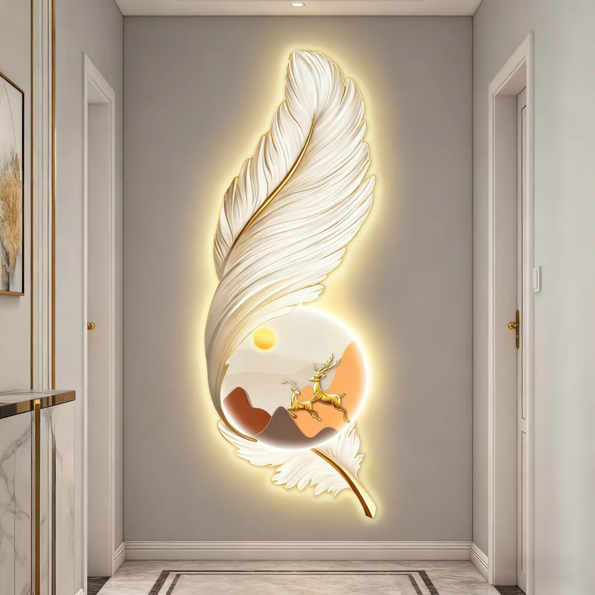 FEATHER WITH NATURE LED WALL ART