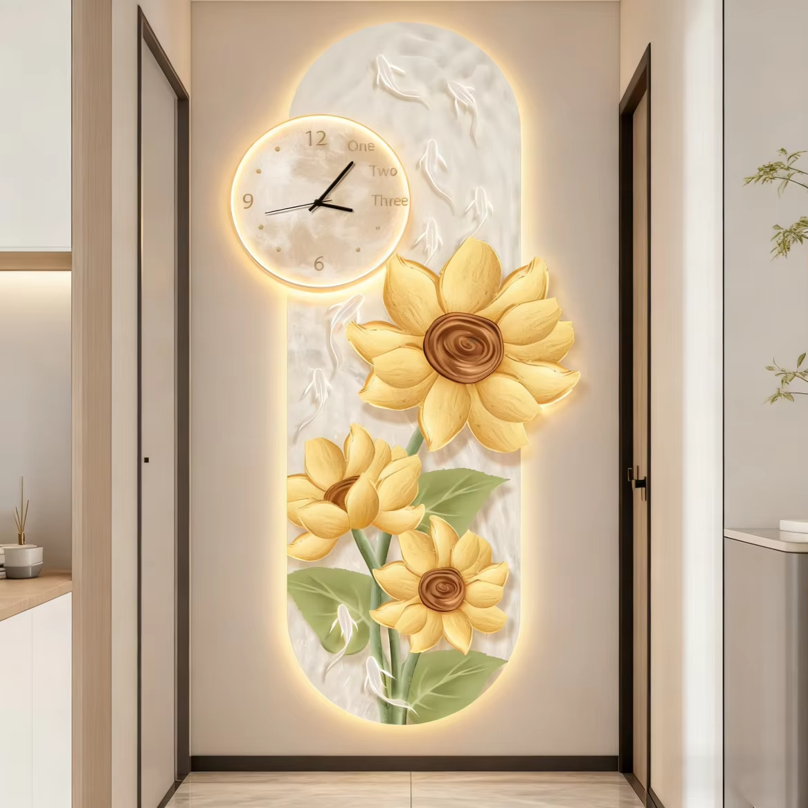 SUN FLOWER WITH CLOCK LED WALL ART